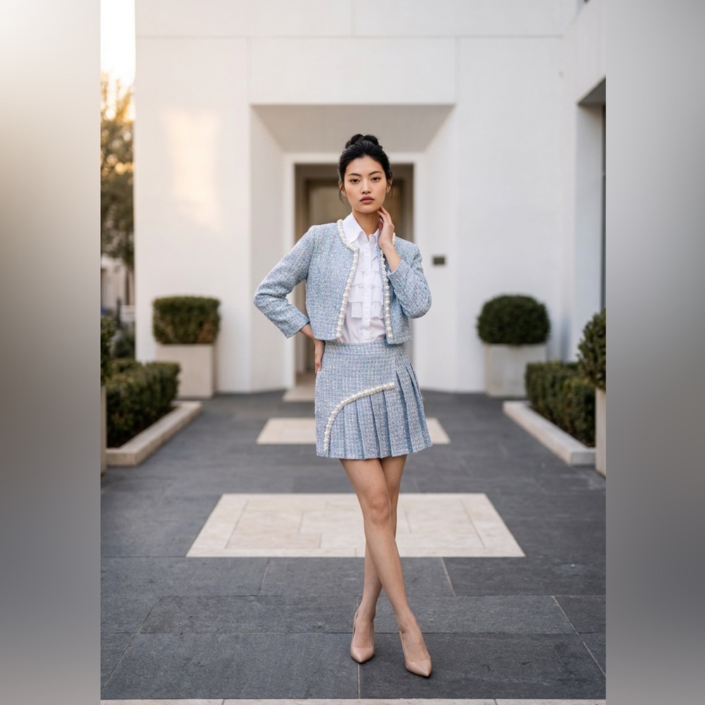 Elegant Blue Tweed Skirt
